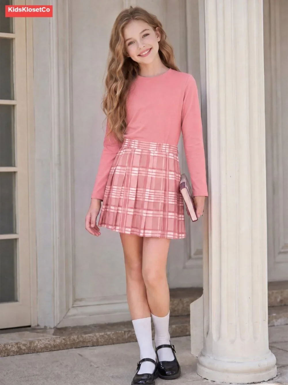 Girls Uniform Skirt Set Slim Fit Shirt & Pleated Skirt 5-14Y